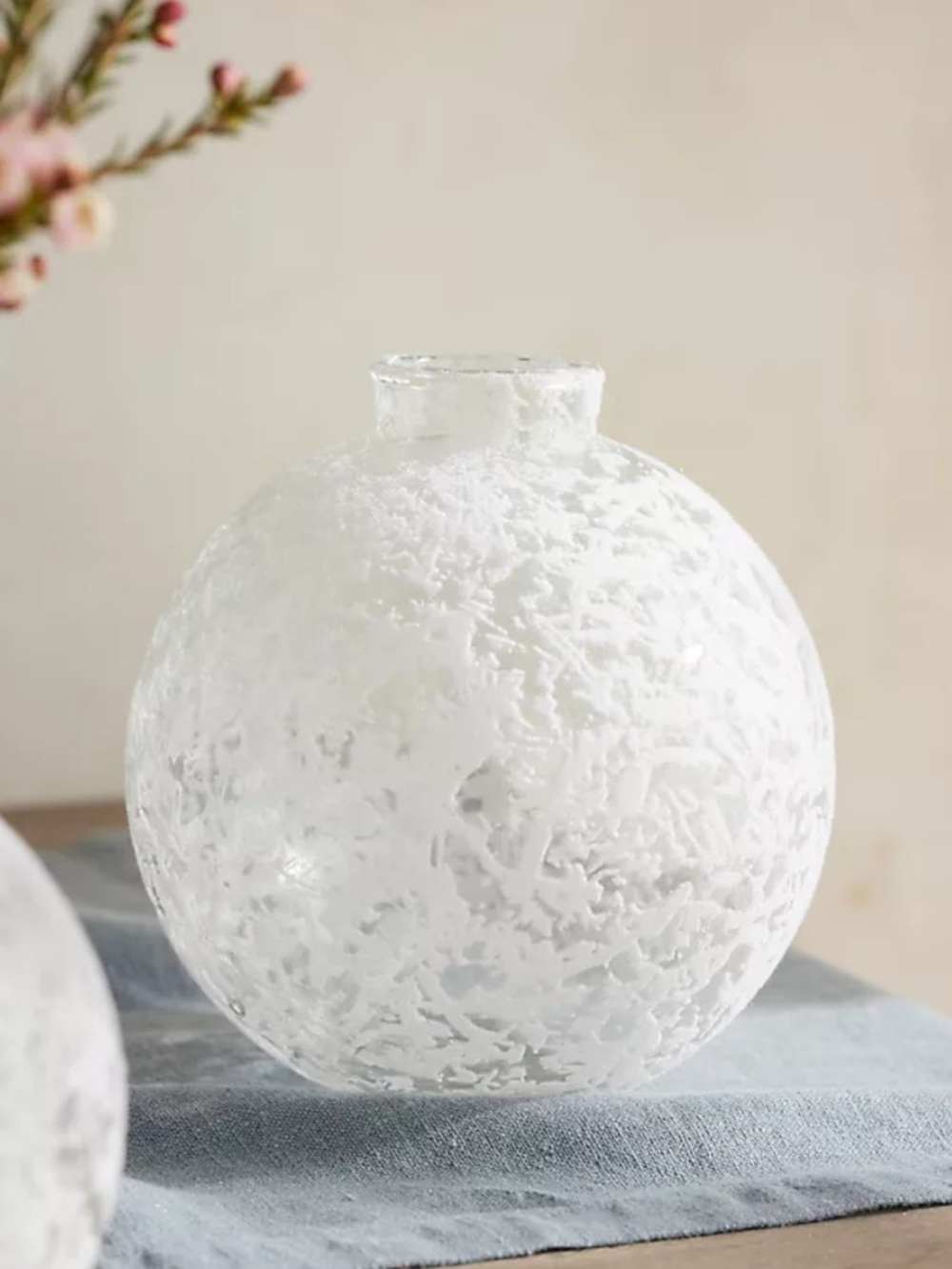 Anthropologie Flocked White Glass Bubble Small Vase